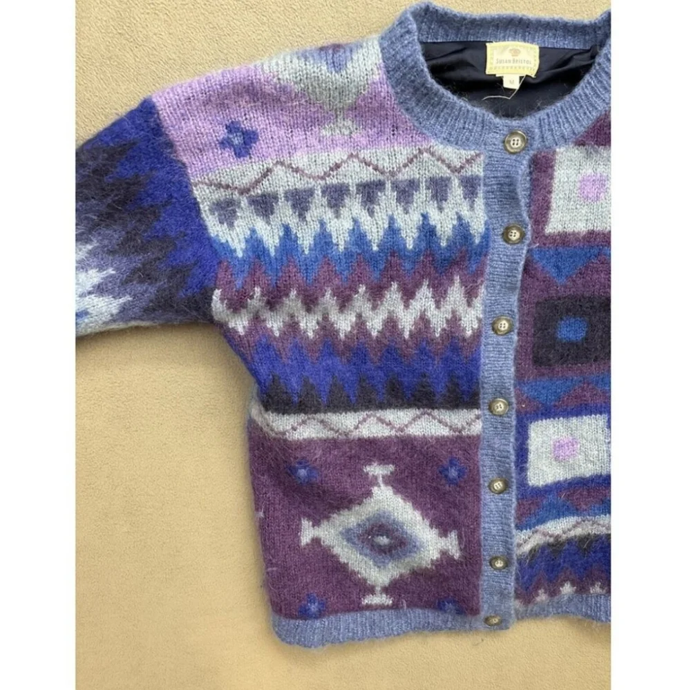 Vintage 1991 Susan Bristol Mohair Blend Whimasical Quirky Scandi Girl Cardigan - Picture 5 of 10